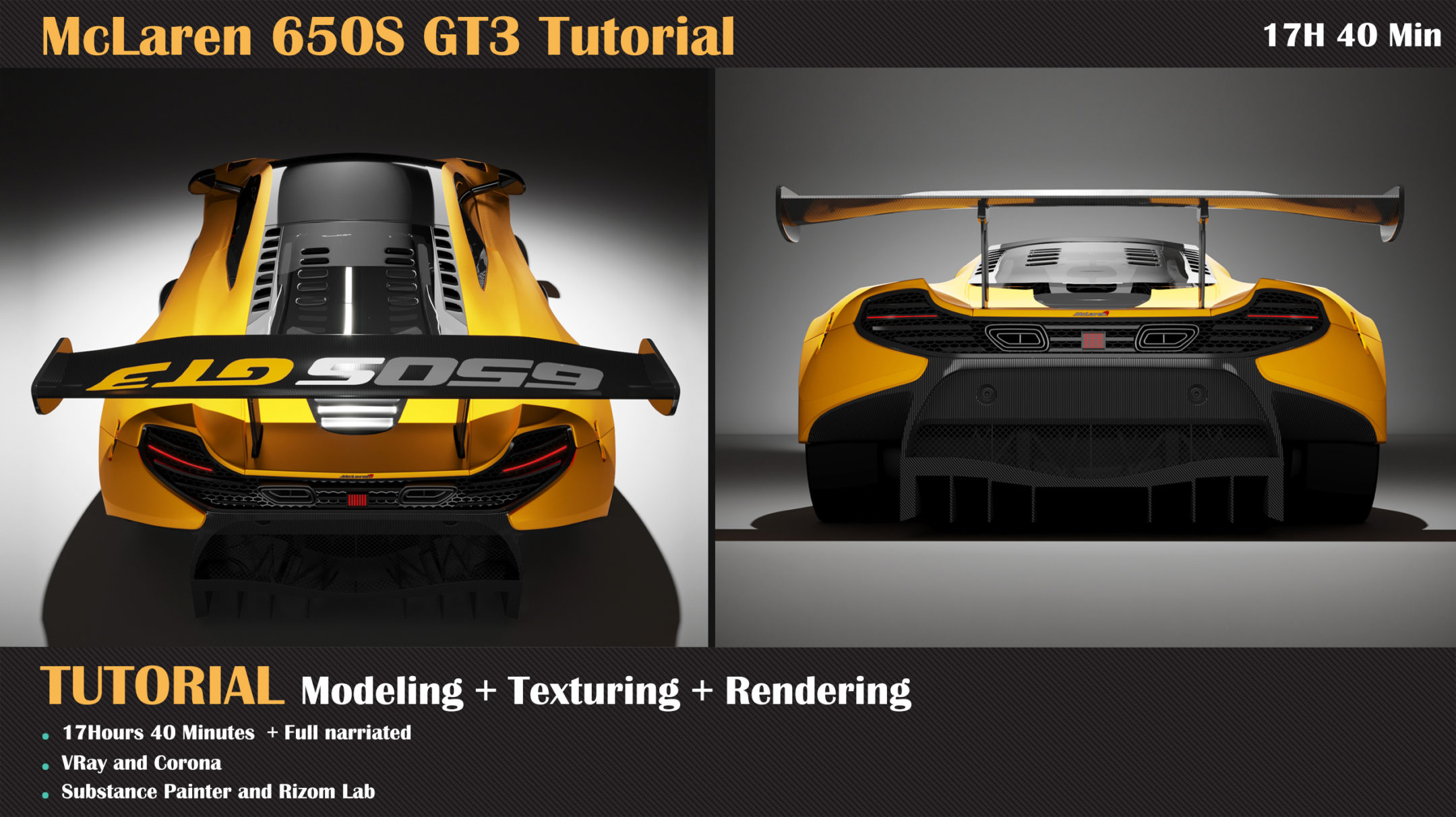 [更新][国语-MILAD_KAMBARI经典]3dsmax2019-Mclaren 650s Gt3汽车教程(建模、纹理、照明)