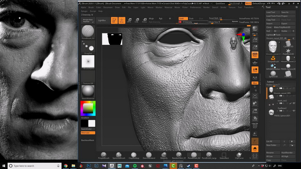 [S.Pahlevani-无声]zbrush2020+maya写实Vincent Cassel肖像教程