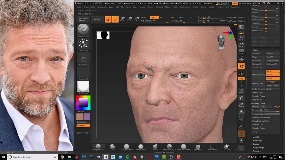 [S.Pahlevani-无声]zbrush2020+maya写实Vincent Cassel肖像教程