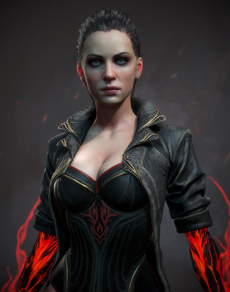 [artstation学院-O.Anufrieva国语][zbrush+substance]ArtWar游戏火焰女战士2020