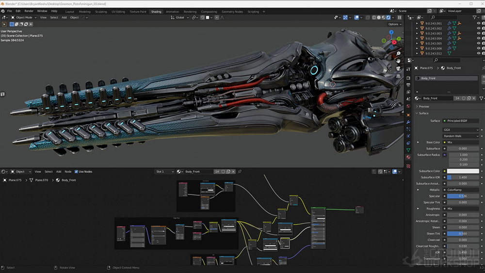 [gnomon学院-B.M.KOSHU系列-国语]SUBSTANCE 3D MODELER+BLENDER武器设计-VR工作流程