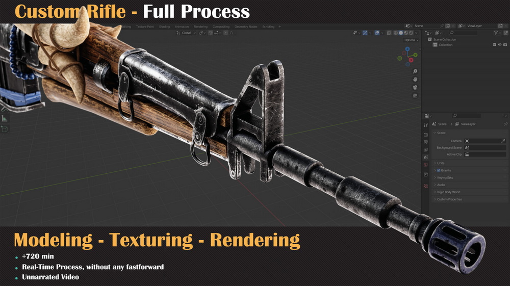 [名家系列-M.KAMBARI-无解说]blender3.3+RizomUV+substance定制步枪制作指南：从建模到渲染