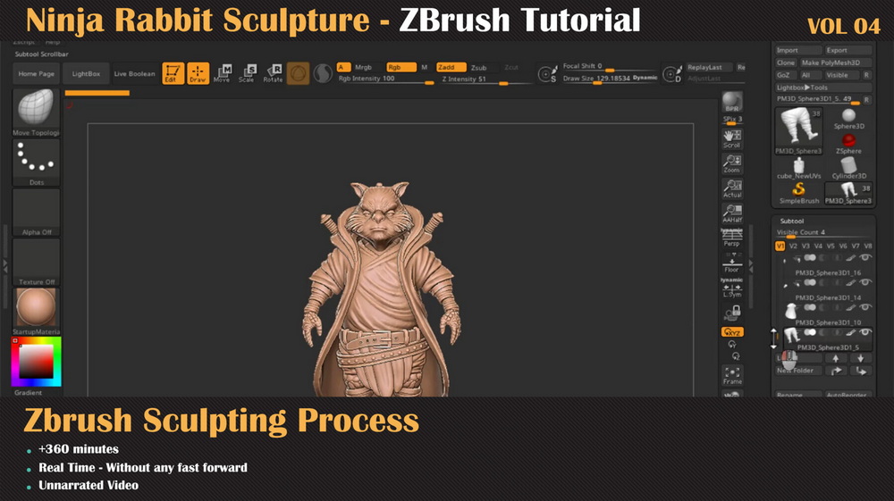 [名家系列-M.Kambari-无解说]ZBrush雕刻系列课程第4卷：忍者兔